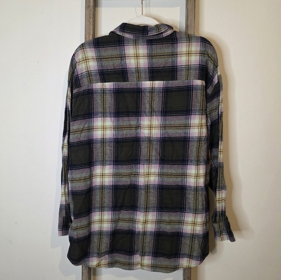 ⭐️40% Off⭐️ Old Navy The Boyfriend Shirt Flannel Button Down Tunic- Pink Olive - Picture 12 of 14